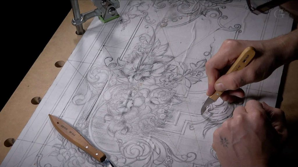 Woodcarving, From Designing to Carving - Learn To Carve Late 18th Century Style Furniture Panel - Woodcarving School Online with Alexander Grabovetskiy. @grabovetkiy #woodcarving #woodworking Woodcarving Video Workshops. Woodcarving Lessons. Wood Carving Virtual Apprenticeship. Classical Woodcarving Courses online.