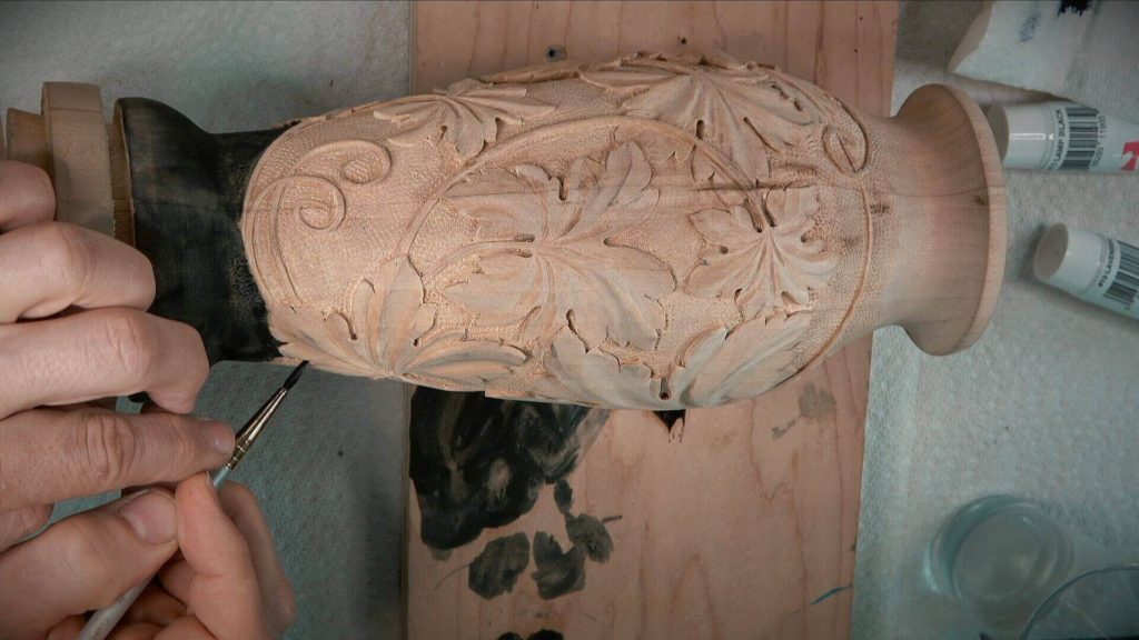 Wood Carving on WoodTurning, Carving Texture & Patterns into Turned Bowls, Woodturning, Scrolling, and Carving, Wood Turning & Carving, Wood turning & Wood Carving, What machine is used for wood turning?, carving wood turnings, carving on woodturning, worst wood for turning, carving texture in wood, texturing wood turnings, best wood for turning, wood for turning on lathe, wood turning mahogany, how to carve grape leaves on vase,wood vases, natural wood vase, wooden vase, turned wooden vases, wood bud vase, rustic wood vase, mango wood vase, wood vase set, learn to carve wood vase with grape leaves.