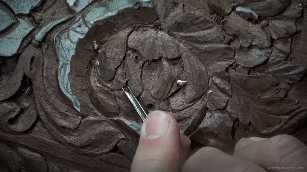 Artistic wood carving with intricate details and smooth contours