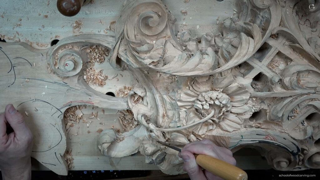 Delicate woodwork detail, echoing the timeless Grinling Gibbons tradition.
